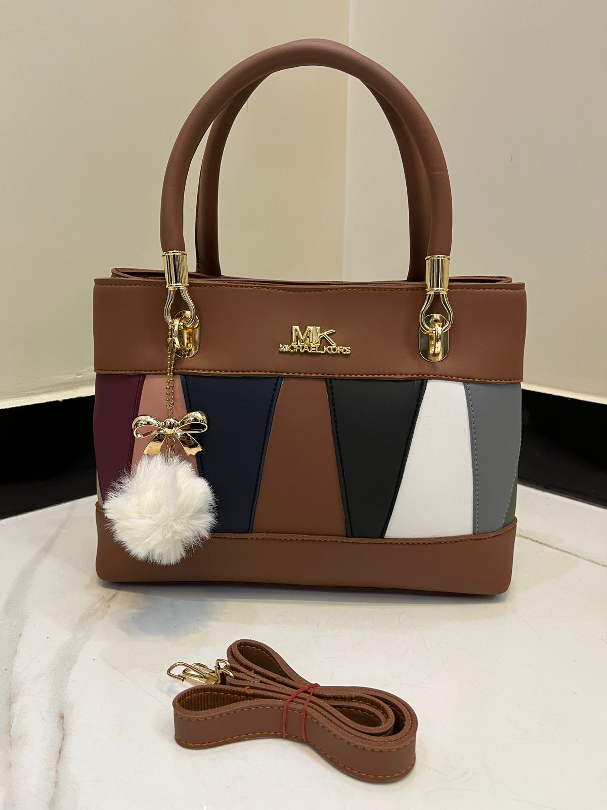 👜 MK Design Handbag with Double Pocket & Imported Keychain