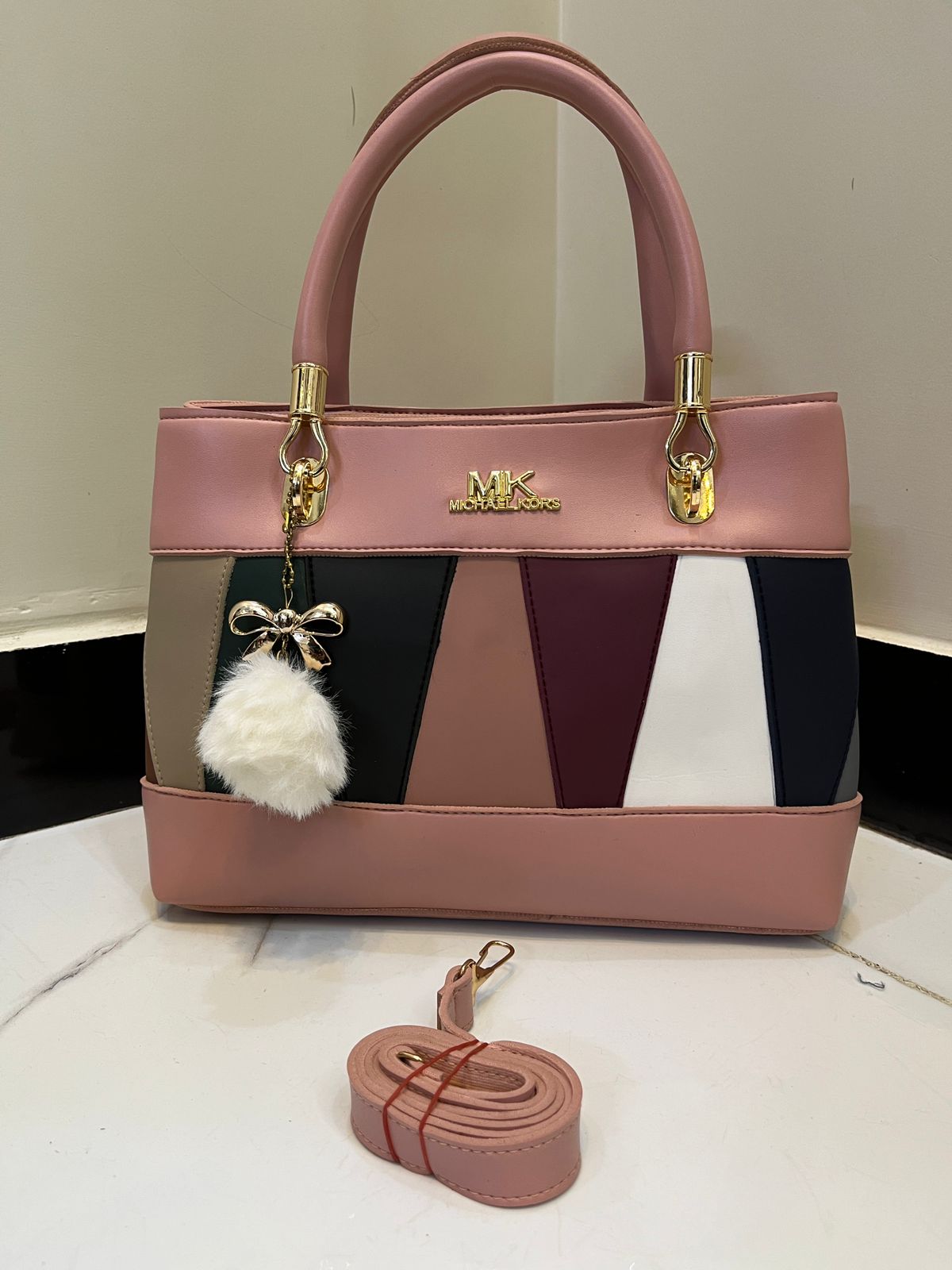 👜 MK Design Handbag with Double Pocket & Imported Keychain - Image 3