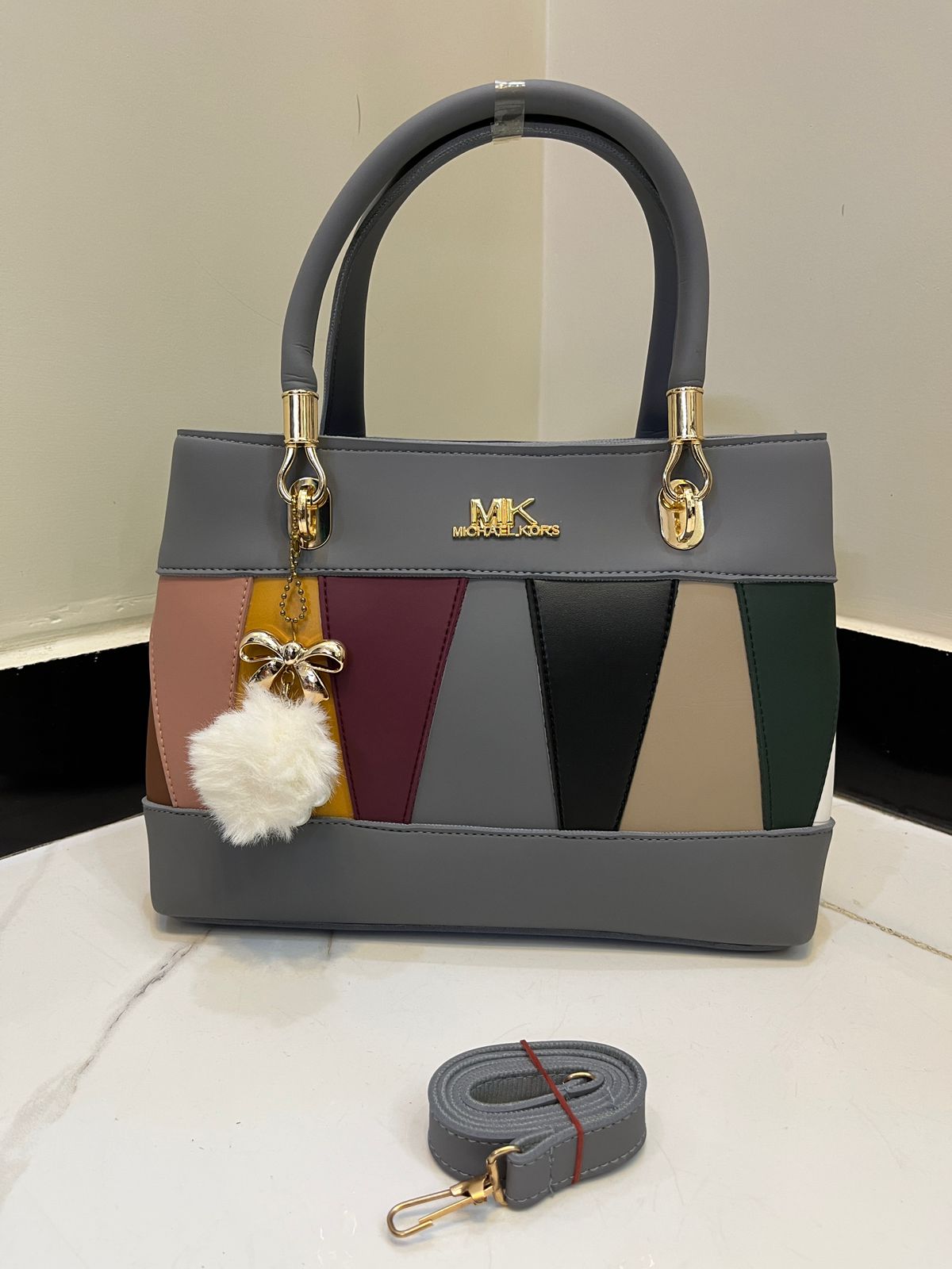 👜 MK Design Handbag with Double Pocket & Imported Keychain - Image 5