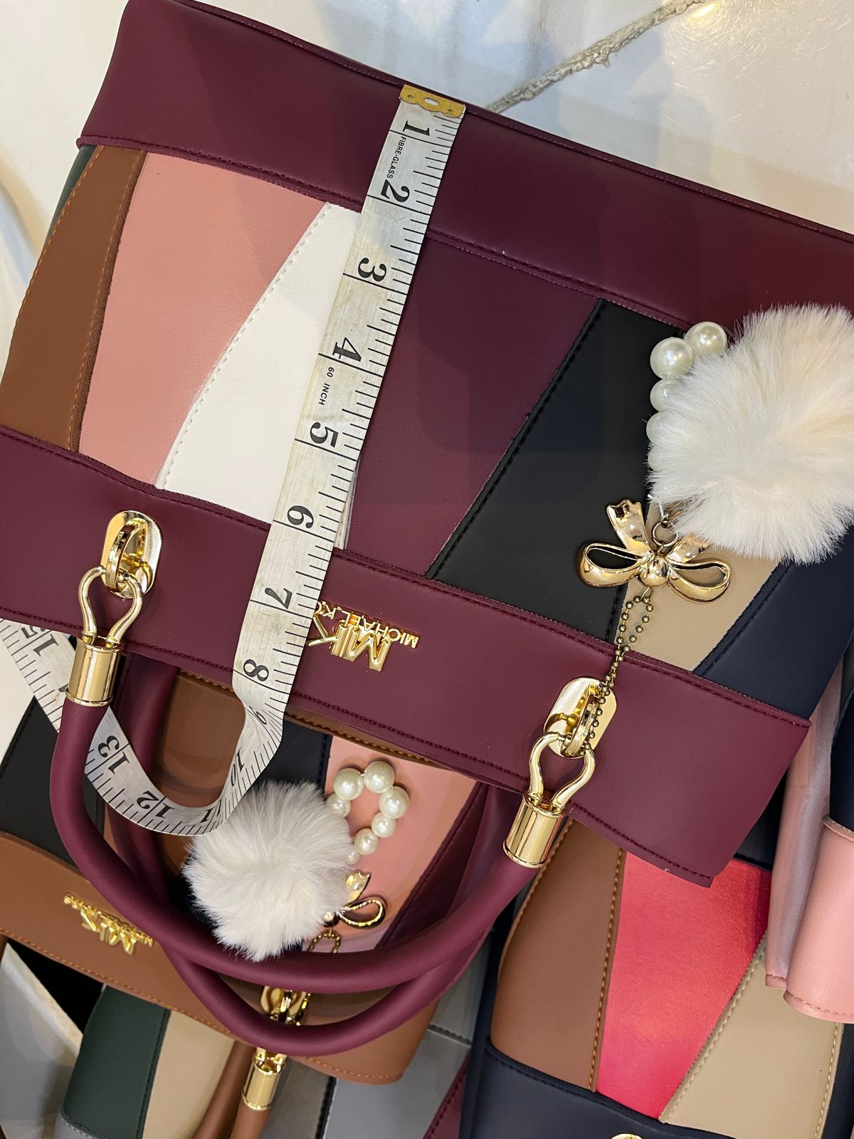 👜 MK Design Handbag with Double Pocket & Imported Keychain - Image 6