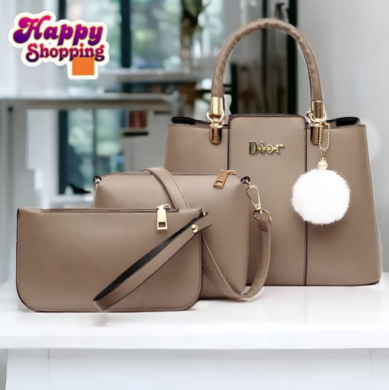 Dior High Quality 3Pcs Shoulder Bag With Keychain - Image 3