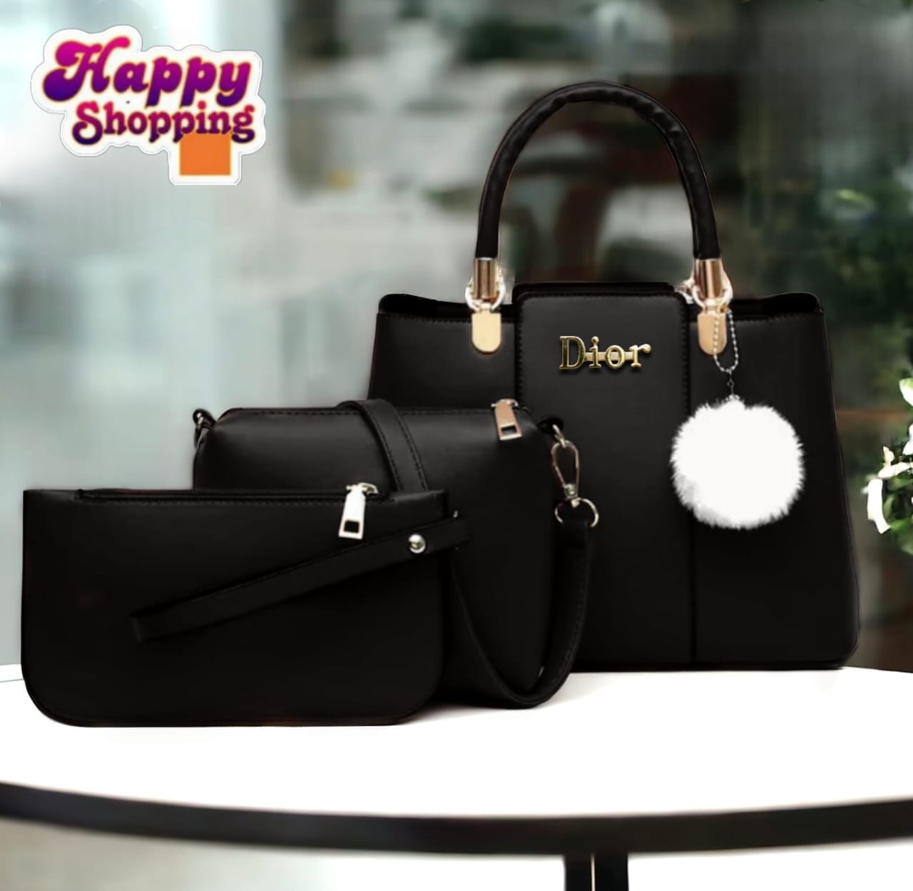 Dior High Quality 3Pcs Shoulder Bag With Keychain - Image 4